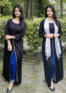 Stylish Front Slit Black Long Kurti | Trendy Indo-