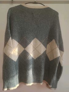 Argyle Pattern V-Neck Knit Sweater