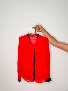 Red Sheer Button-Down Top