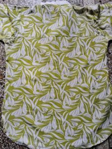 Green Leaf Print Short U Shaped Kurti