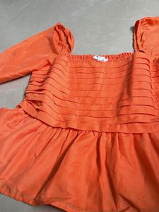 Orange Square Neck Puff Sleeve Top