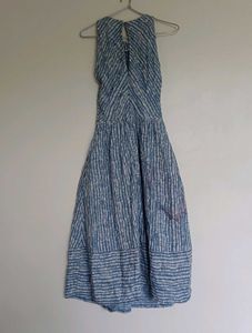 Blue Striped Sleeveless Midi Dress