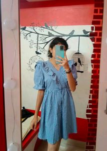 Blue Striped Ruffle Dress