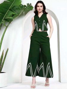 Green Kurta Set with White Trim