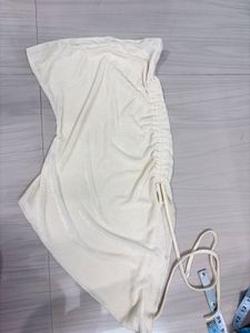 Cream Ruched Mini Skirt