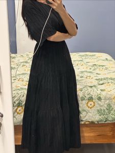 Elegant Black Striped Maxi Dress