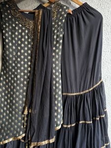 Elegant Black & Gold Kurta Set with Dupatta