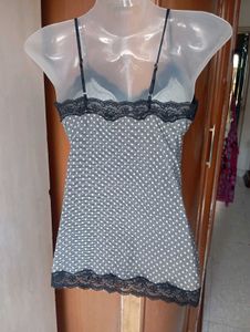 Cute Polka Dot Sleep Cami with Lace Trim