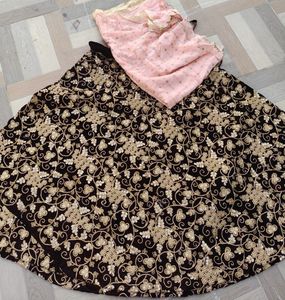 Elegant Brown &amp; Gold Lehenga Choli
