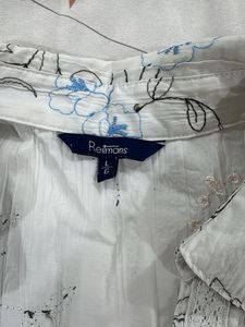 White Embroidery Floral Print Shirt