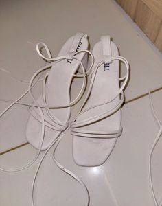 White Lace-Up Strappy Flat Sandals