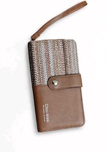 Chic Woven & Leather Wallet with Wrist Strap