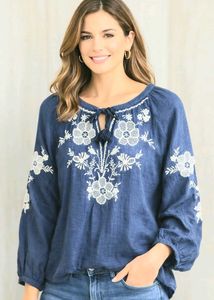 Embroidered Blue Tunic Top size-42