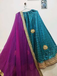 Designer Teal Green Lehenga &amp;Purple Dupatta💜
