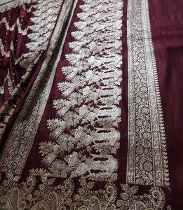 Maroon pure Banarasi Silk Saree