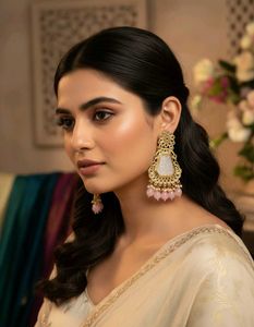 Designer Jhumka Earrings with Pearl &amp; Stone