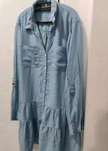 Tween Denim Tiered Midi Dress