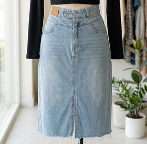 Light Wash Denim Midi Skirt