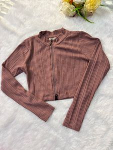 Ribbed Zip-Up Cropped Jacket