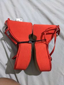 Zara Chunky Platforms with satin strap,Size 38