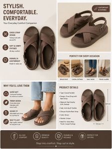 Comfortable Brown Cross Strap Sandals