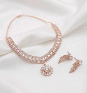Elegant Rose Gold CZ Necklace & Earring Set