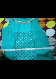 Teal Kurta with Embellished Neckline