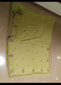 Elegant Olive Green Embroidered Saree