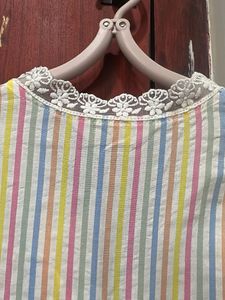 With Tag Striped Lace Trim Cotton Kurta