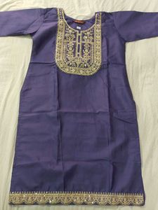 Elegant Purple Kurta with Embellished Neckline