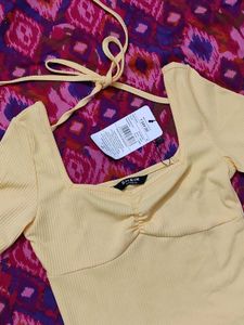 💛Butter Yellow Ribbed Square Neck Top