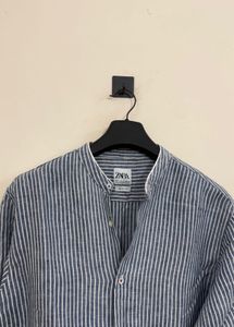 Zara Men's Striped Band Collar Shirt