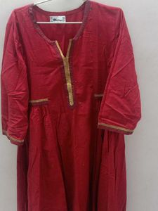 Red Kurta with Gold Trim