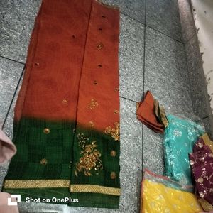Embroidered Purple &amp; Pink Saree buy 1 get