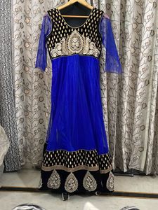 Elegant Blue & Black Embroidered Gown