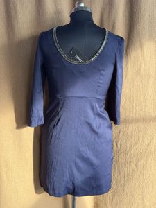 3 for 999 Elegant Navy Blue Embellished Neck Dress