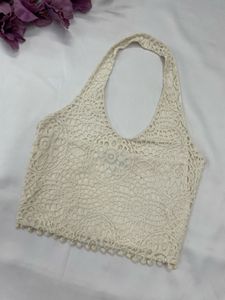 Off white halter neck top