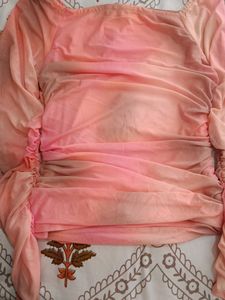 Sheer Ruched Tie-Dye Top