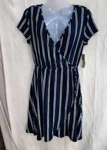 3029. Navy Striped Wrap Dress