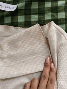 Cream Ribbed Button-Up Long Sleeve Top