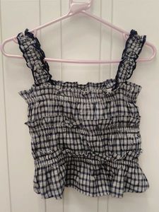 Cute Plaid Smocked Crop Top