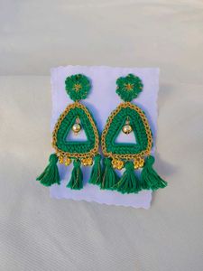 Handmade Green Crochet Earrings