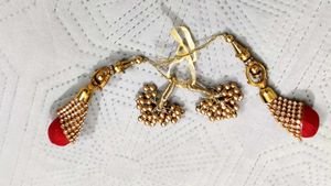 Ethnic Gold &amp; Red Tassels set of 4( Latka