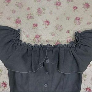 Grey Ruffled Off-Shoulder Top
