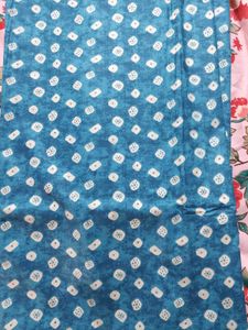 Blue Printed Kurta Set with Embellishment(unstitch