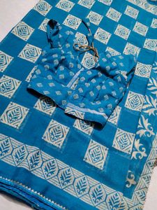 Blue Printed Saree with blouse
