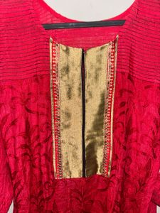Elegant Red Kurta with Gold Embellishment