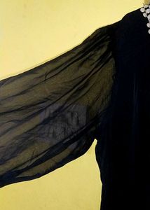 Vintage Black Velvet Dress With Puffy Sleeves