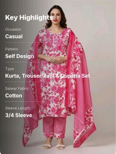 Pink Floral Kurta Set - 38 Size