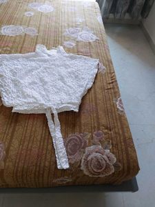 White Textured Cropped Top with Tie